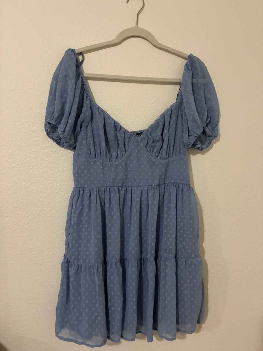 Windsor Light Blue Swiss Dot Dress with Puff Detail